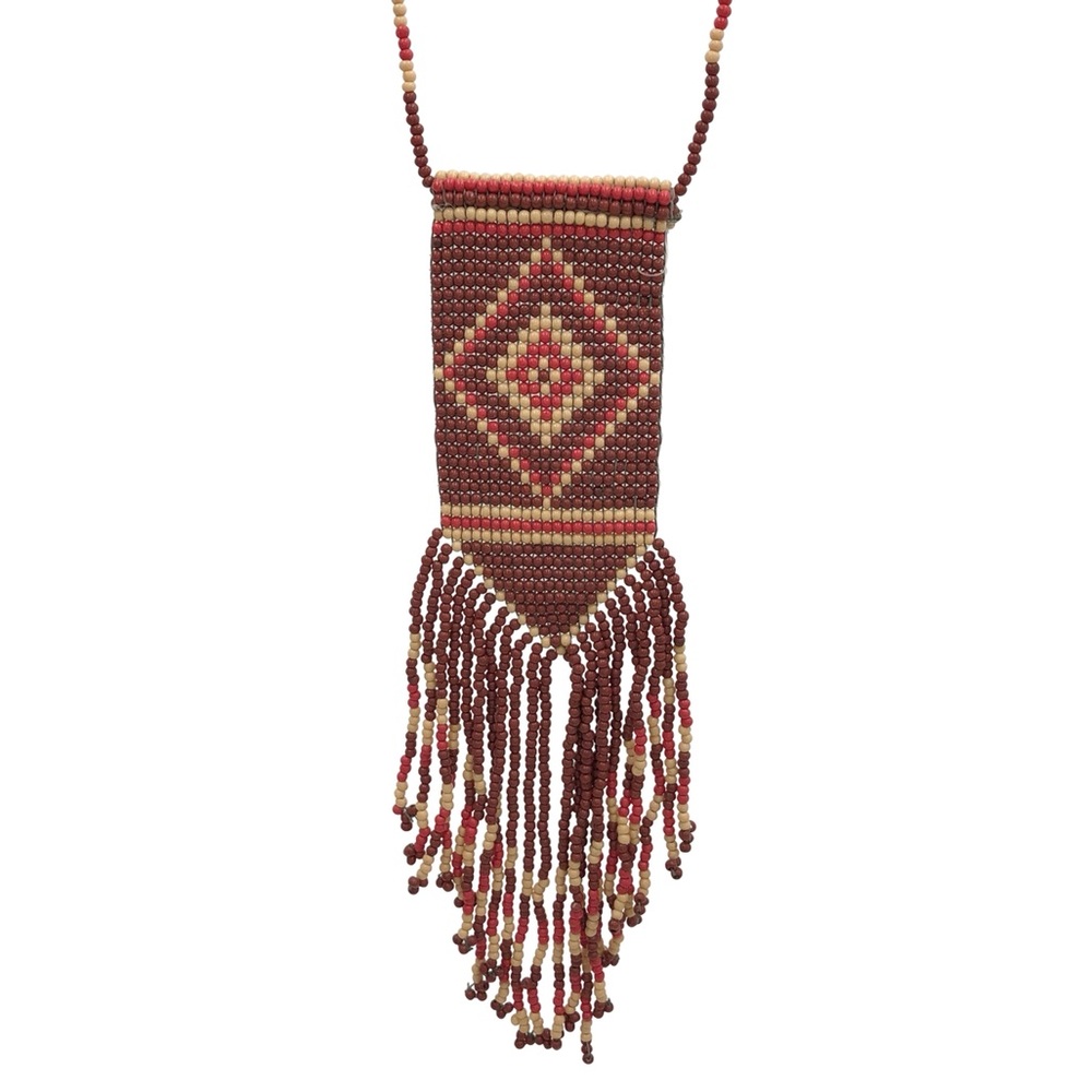 Southwestern Seed Bead Tassel Fringe Long Necklace